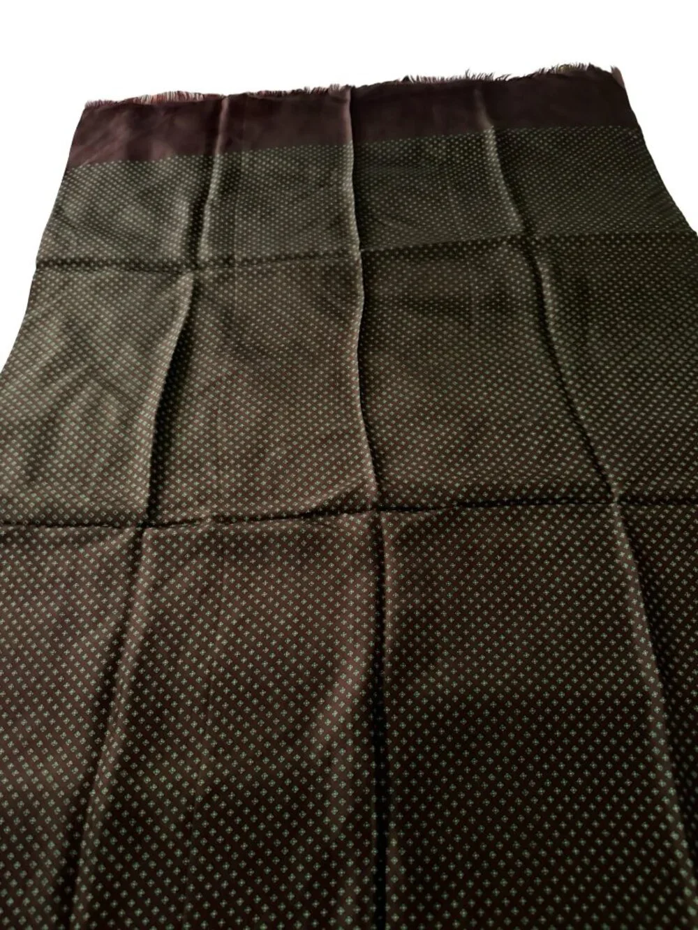Vintage Mens Silk Scarf Brown Green Geometric Dot Pattern Fringe 48x27 Dress Sca